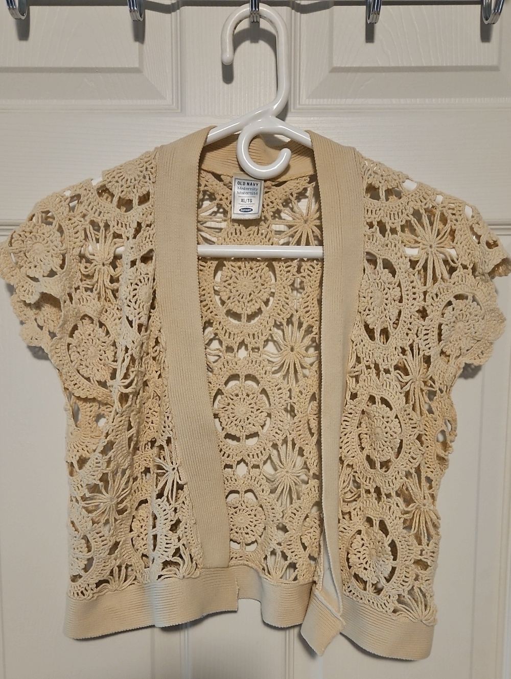 Old Navy Beige Crochet Short Sleeve Cardigan